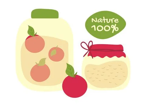 Apple preparations - compote, jam. 100 Natural. Cooking canned food for winter Stock Illustration