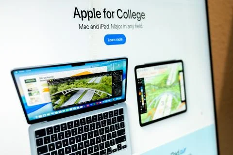Apple promoting mac and ipad devices for college education Stock Photos