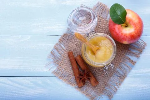 Apple pure with cinnamon Stock Photos
