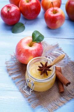 Apple pure with cinnamon Stock Photos