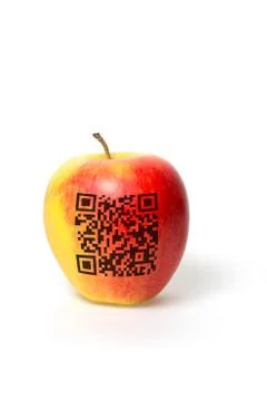 Apple with qr code 库存照片