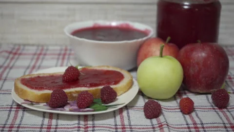 Apple raspberry jam Stock Footage 285593076