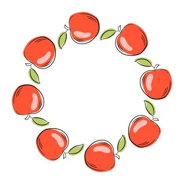 Apple red wreath in flat style isolated on a white background. Stock Illustration