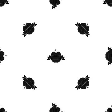 Apple with ribbon pattern seamless black イラスト素材