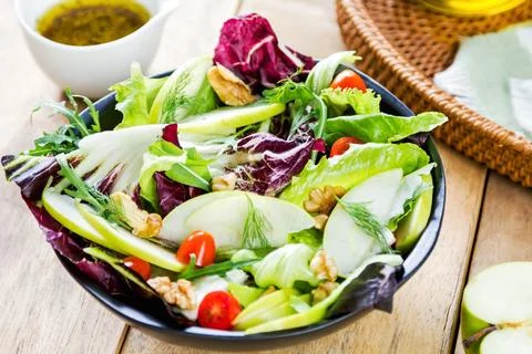 Apple with Rocket and Walnut salad Stock Photos
