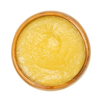 Apple sauce, commercially processed applesauce, in a wooden bowl Stock Photos
