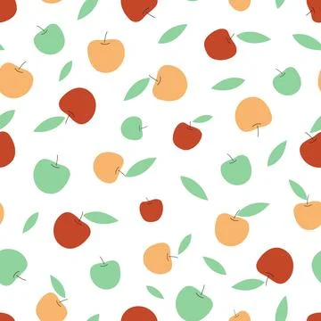 Apple seamless pattern. Flat apples fruits, harvest autumn season. Green, red Stock Illustration