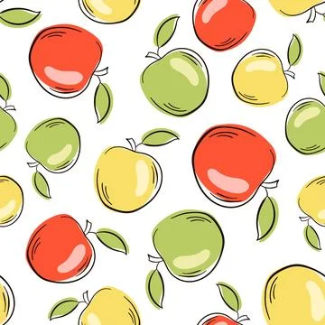 Apple seamless pattern line art flat style. Vector illustration on a white Stock Illustration
