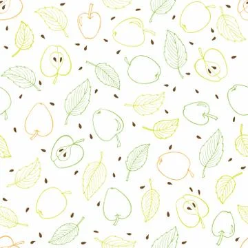 Apple seamless pattern. Pastel orange, yellow, green fruit and leaves digital Stock Illustration