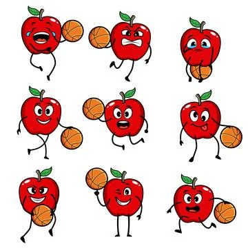 Apple set cartoon basketball vector Stock Illustration