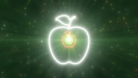 Apple Shape Moving Portal Abstract Glowing Bright Neon Lights Tunnel Stock Footage 168972822