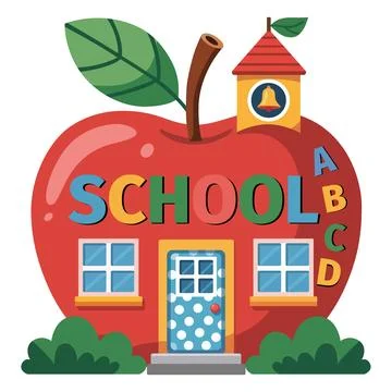 Apple shaped school building with abcd and leaf Ilustración de archivo