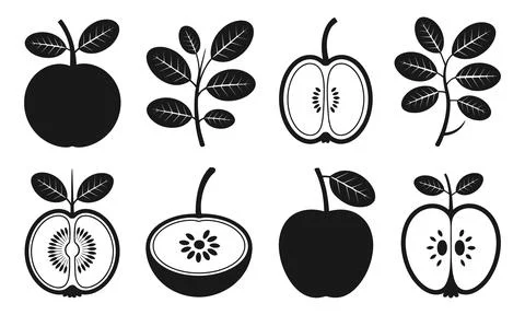 Apple slice and whole fruit set vector illustration Illustrazione stock