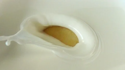 Apple slice in white milk video slow motion Stock Footage 111991093