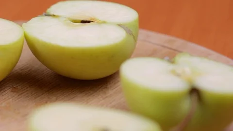 Apple Slices On A Chopping Board Video stock 102959462