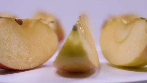 Apple Slices Rotating on White Background. Fruits, Delicious Video stock 128332517