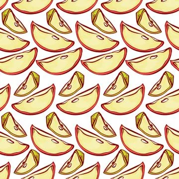 Apple slices seamless pattern. Vector background malic cut fruits with for Stock Illustration