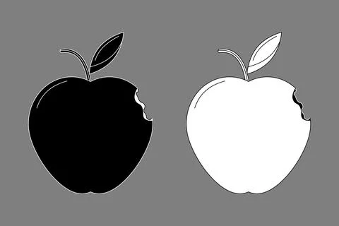 Apple with a small bite black white outline Stock Illustration
