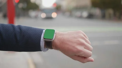 Apple Smart Watch Chroma Key Green Blank Screen Touch Display Device App Clock Stock Footage 120325987