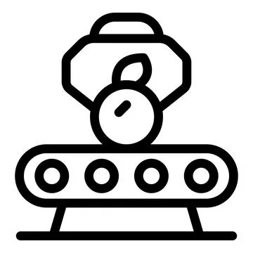 Apple sorting machine processing fruit on conveyor belt Stock Illustration