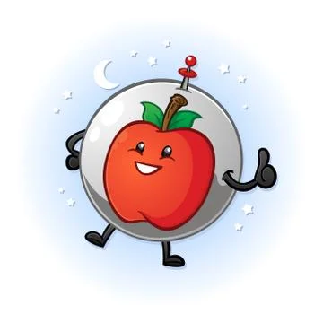 Apple in Space Cartoon Character Illustrazione stock