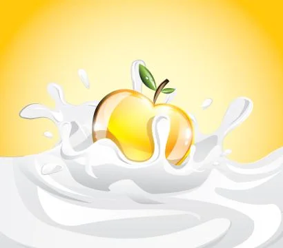 Apple splashing in milk Stock Illustration
