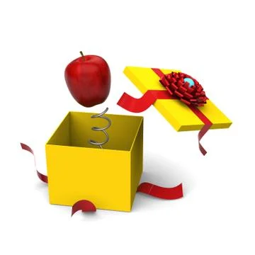 Apple springing out from a gift box Stock Illustration