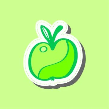 Apple sticker hand draw colored in flat style Stock Illustration