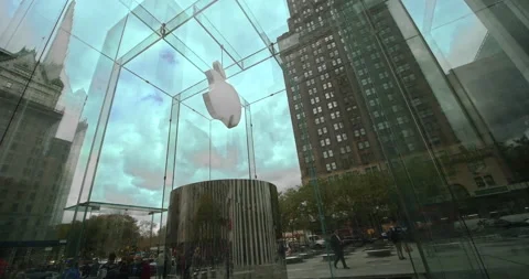 Apple Store 5th ave NYC, Reverse side of Apple Logo. Video stock 166015936
