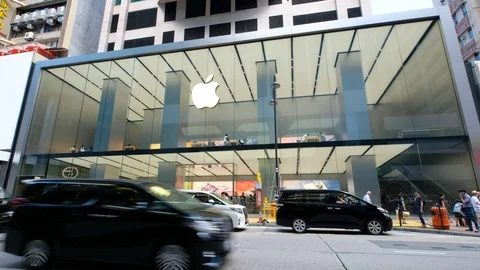 Apple store in Canton Road, Tsim Sha Tsui, Kowloon, Hong Kong. Stock Footage 79049425