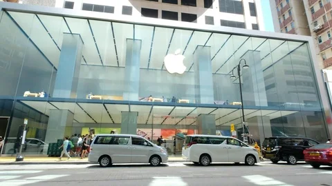 Apple store in Canton Road, Tsim Sha Tsui, Kowloon, Hong Kong. Stock Footage 79049638