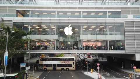 Apple Store in Central District, Hong Kong.  Crowd people inside the Apple store Stock Footage 106678208