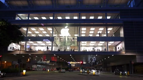 Apple Store, Central Financial district, Hong Kong, China. Stock Footage 161312310