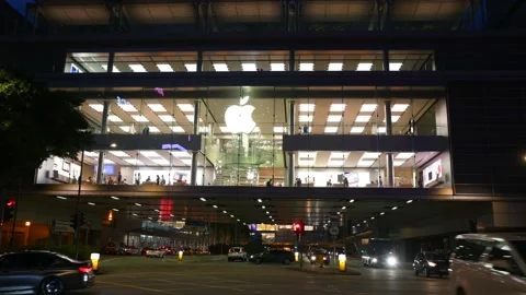 Apple Store, Central Financial district, Hong Kong, China. Stock Footage 161314192