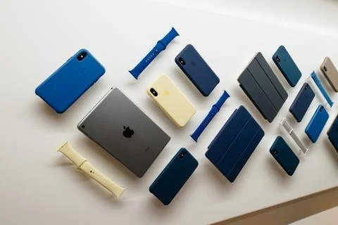 Apple Store in central paris with multiple accessories for Ipad Apple Watch, Stock Photos