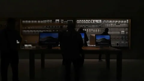 Apple Store Champs-Elysee Interior with customers Stock Footage 303061573