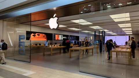 Apple Store With Customers. Customers Browsing, Trying and Buying Apple Pro.. Stock Footage 333691584