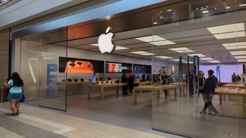 Apple Store With Customers. Customers Browsing, Trying and Buying Apple Pro.. Video stock 336615895