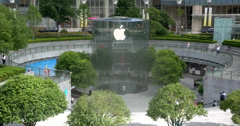 Apple Store glass tower and plaza at IFC Mall in SHANGHAI CHINA Stock-Footage 344917202