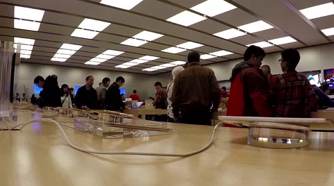 Apple store inside mall with wide angle shot Stock Footage 54299808