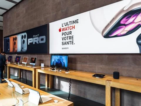Apple Store Paris iPhone 17 Pro Display Stock Photos