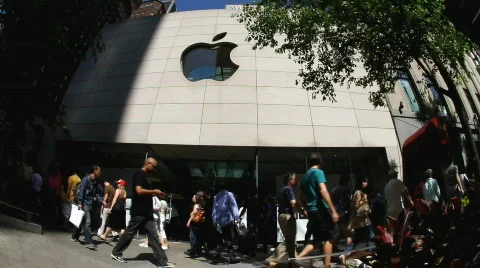 Apple Store sidewalk Stock Footage