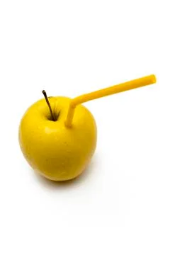 Apple with Straw Stock Photos