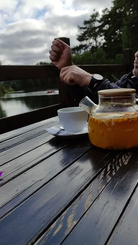Apple strudel and fruit tea on the table. Stock Footage 269185587