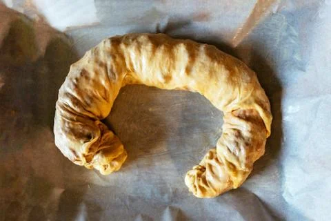 Apple strudel in baking pan 스톡 사진