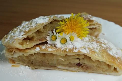 Apple strudel with raisins Stock Photos