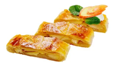 Apple strudel on a white background. Stock Photos