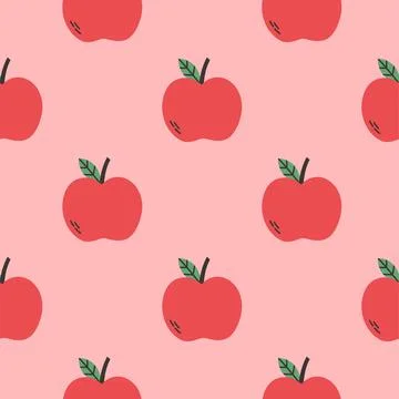Apple summer pattern on pink background. Simple seamless pattern with apples Stock Illustration