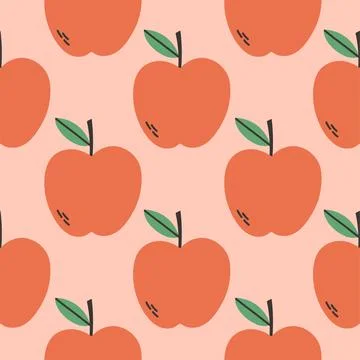 Apple summer pattern on pink background. Simple seamless pattern with apples Stock Illustration