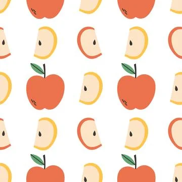Apple summer pattern on white background. Simple seamless pattern with apples Stock Illustration